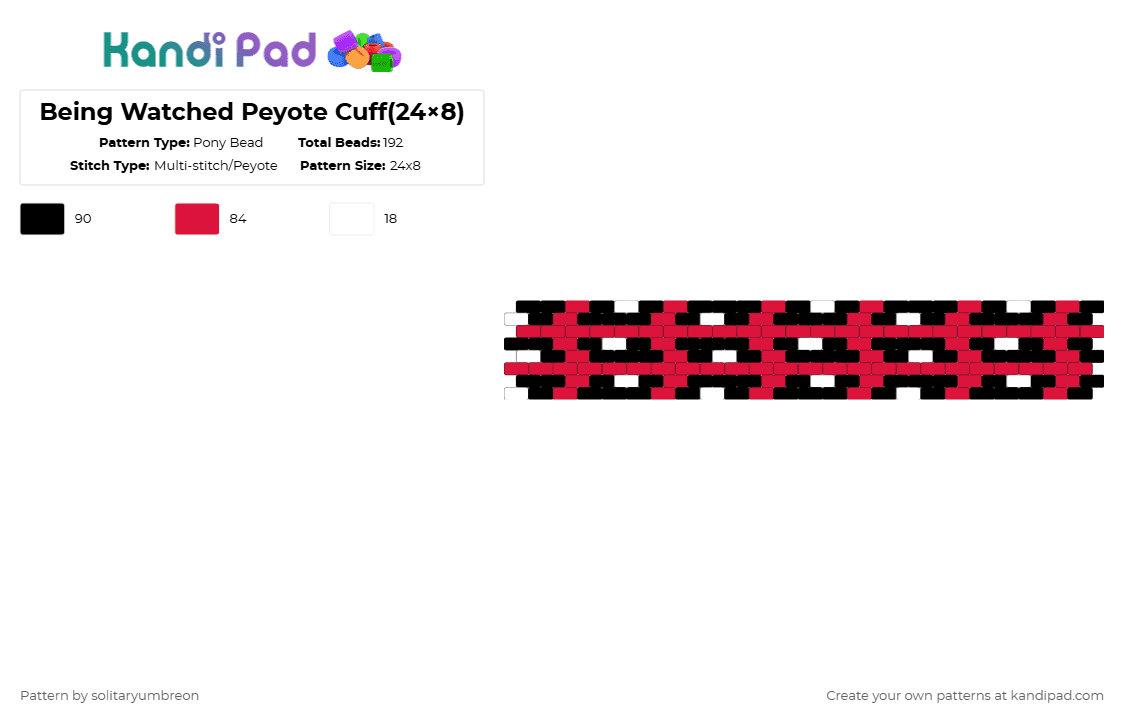 Being Watched Peyote Cuff(24×8) - Pony Bead Pattern by solitaryumbreon on Kandi Pad - red,peyote,cuff,repeating,geometric,shapes,eyes,trippy,symmetry