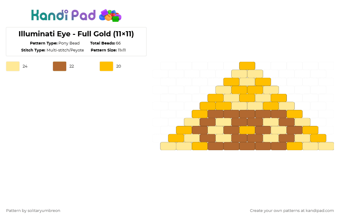 Illuminati Eye - Full Gold (11×11) - Pony Bead Pattern by solitaryumbreon on Kandi Pad - yellow,tan,charm,small,mini,eye,gold,triangle,illuminati,brick