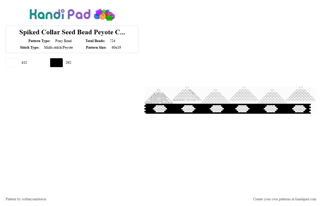 Spiked Collar Seed Bead Peyote Cuff (58×7) - Pony Bead Pattern by solitaryumbreon on Kandi Pad - white,black,spikes,collar,studs,cuff,peyote,pointy,spike
