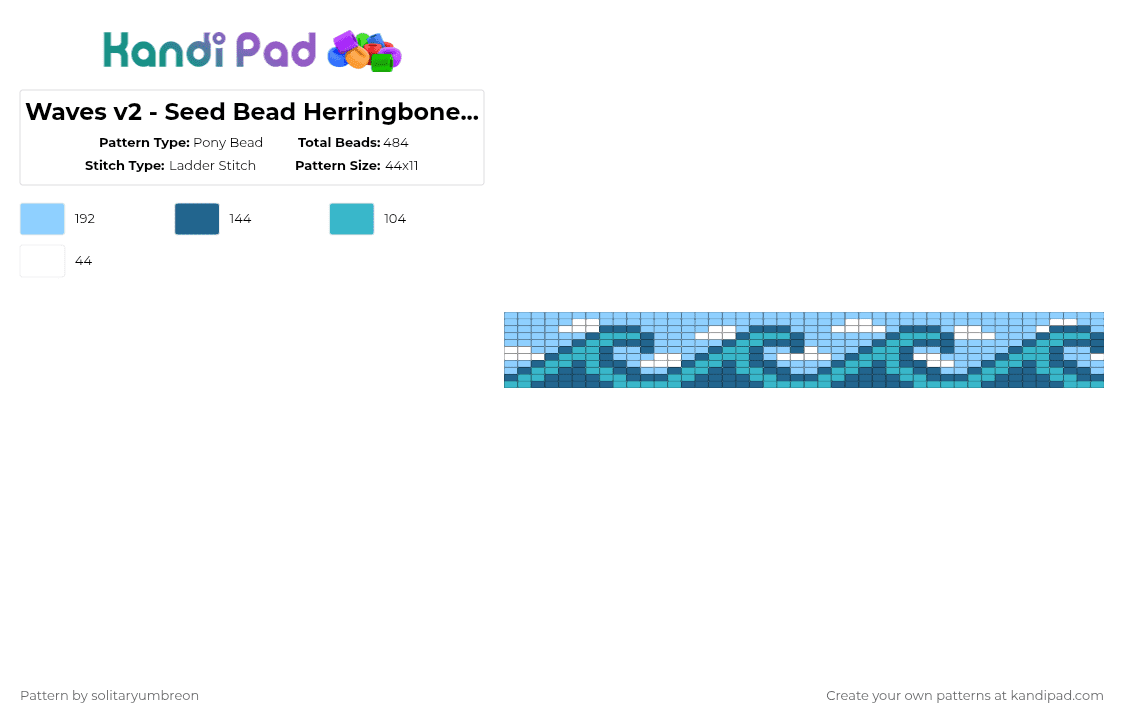 Waves v2 - Seed Bead Herringbone Cuff (44×11) - Pony Bead Pattern by solitaryumbreon on Kandi Pad - blue,light blue,pattern,cuff,herringbone,waves,ocean,sea,nature