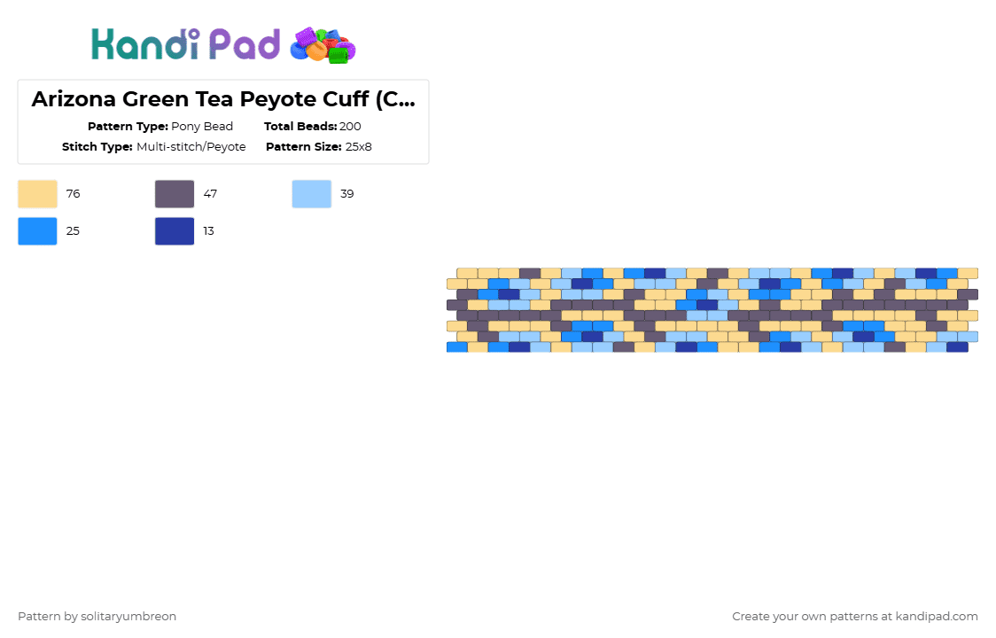 Arizona Green Tea Peyote Cuff (Color Shift) - 25×8 - Pony Bead Pattern by solitaryumbreon on Kandi Pad - yellow,light blue,tree,tea,nature,arizona,flowers,peyote,cuff,bloom