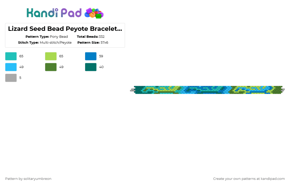 Lizard Seed Bead Peyote Bracelet(57×6) - Pony Bead Pattern by solitaryumbreon on Kandi Pad - teal,green,bracelet,peyote,blue,lizard,reptile,animal,gecko