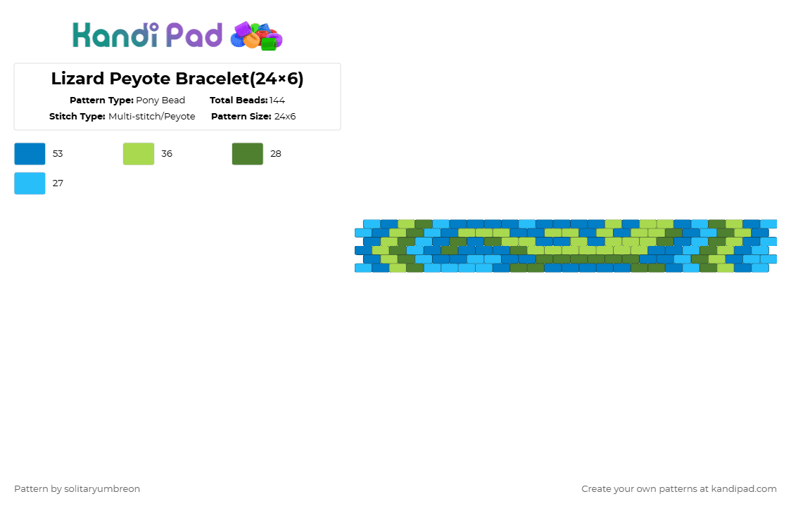 Lizard Peyote Bracelet(24×6) - Pony Bead Pattern by solitaryumbreon on Kandi Pad - blue,green,bracelet,peyote,lizard,reptile,animal,gecko