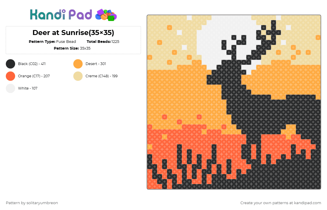 Deer at Sunrise - Pic-a-Pix(35×35) - Fuse Bead Pattern by solitaryumbreon on Kandi Pad - beige,orange,deer,sunset,sunrise,sky,desert,animal,landscape,perler