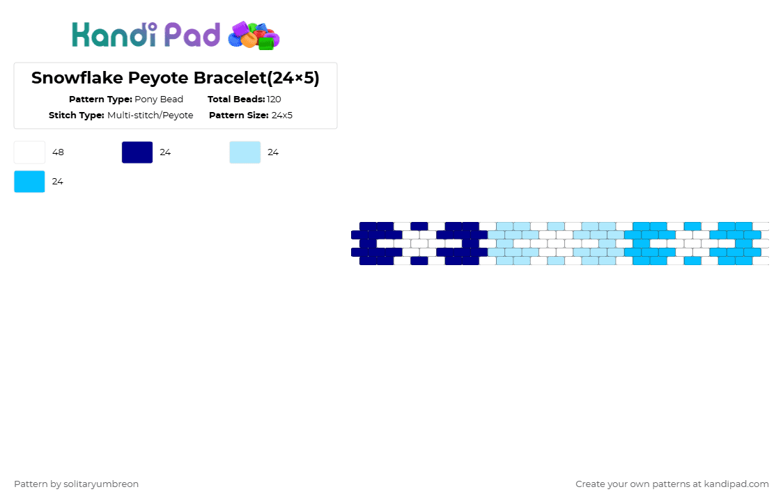 Snowflake Peyote Bracelet(24×5) - Pony Bead Pattern by solitaryumbreon on Kandi Pad - purple,light blue,winter,snow,nature,cold,christmas,holidays,bracelet,peyote