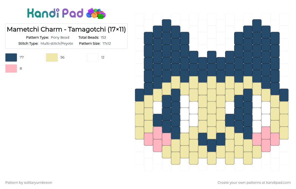 Mametchi Charm - Tamagotchi (17×11) - Pony Bead Pattern by solitaryumbreon on Kandi Pad - yellow,blue,tamagotchi,character,cute,mametchi,charm,peyote,game