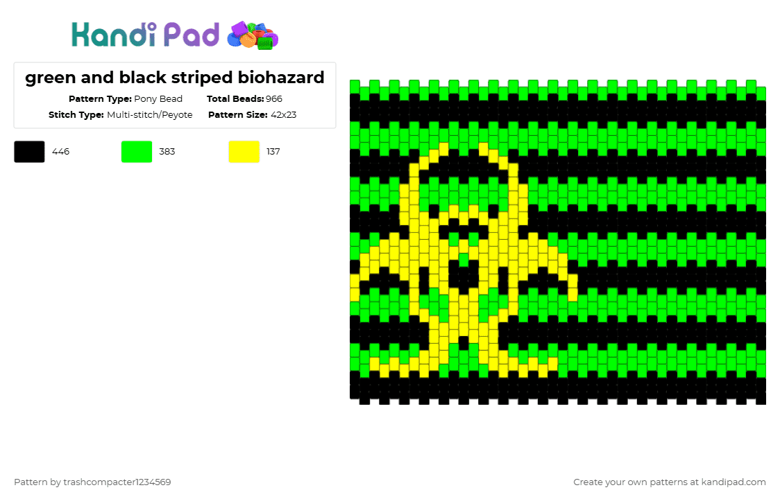 green and black striped biohazard - Pony Bead Pattern by trashcompacter1234569 on Kandi Pad - green,yellow