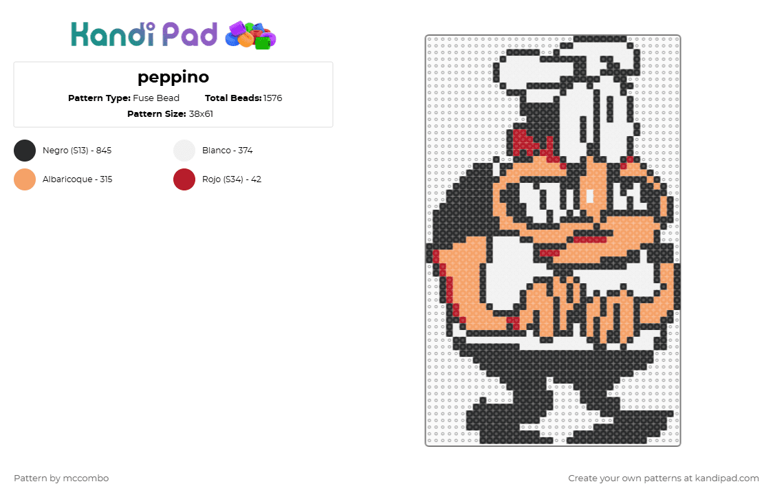 peppino - Fuse Bead Pattern by mccombo on Kandi Pad - orange