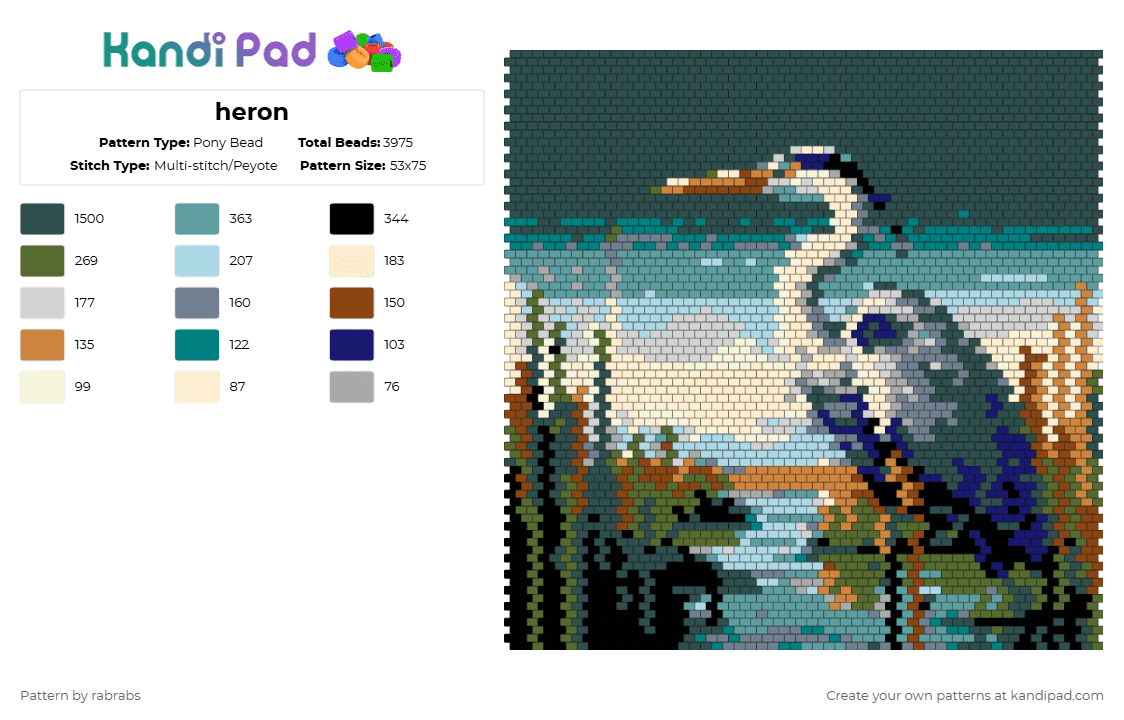 heron - Pony Bead Pattern by rabrabs on Kandi Pad - gray,teal