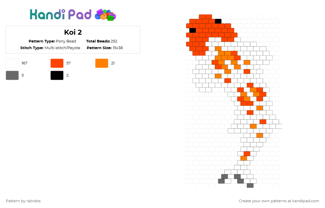 Koi 2 - Pony Bead Pattern by rabrabs on Kandi Pad - white,red,fish,koi,nature,animal,orange,black