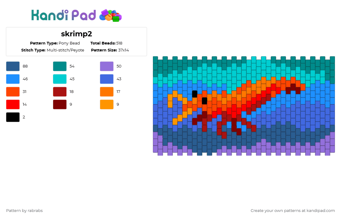 skrimp2 - Pony Bead Pattern by rabrabs on Kandi Pad - shrimp,underwater,cuff,skrimp,animal,invertebrate,crustacean,light blue,blue
