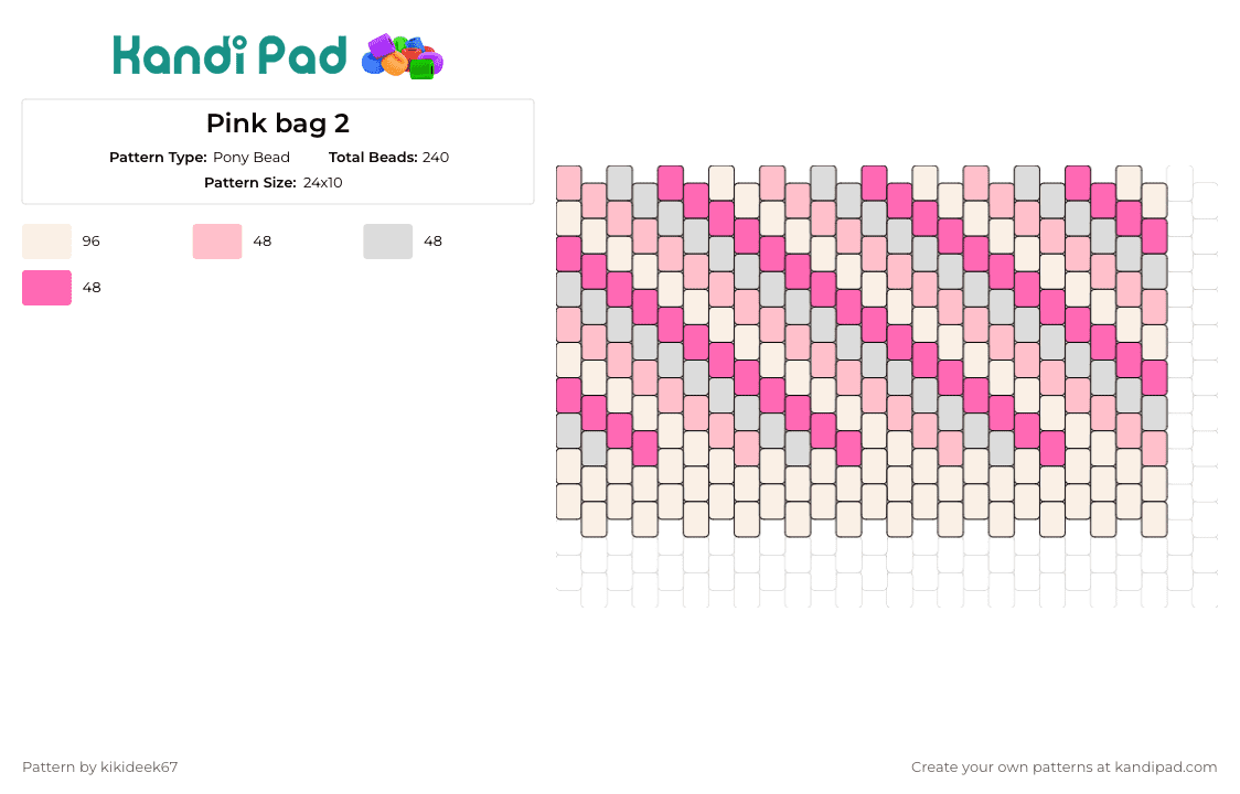 Pink bag 2 - Pony Bead Pattern by kikideek67 on Kandi Pad - stripes,bag,panel,trendy,accessory,flair,pink