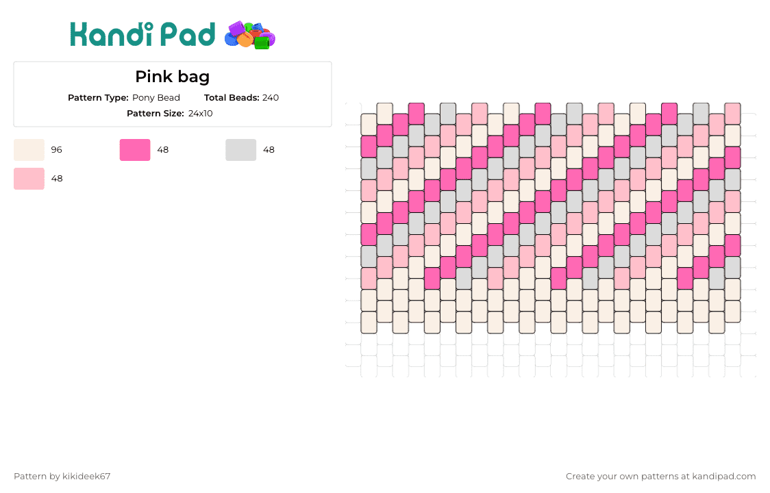 Pink bag - Pony Bead Pattern by kikideek67 on Kandi Pad - stripes,bag,panel,chic,contemporary,craft,pink