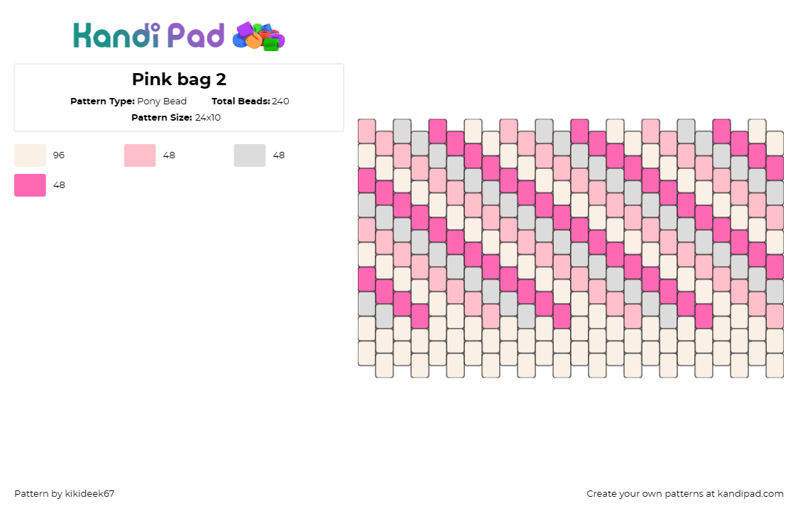 Pink bag 2 - Pony Bead Pattern by kikideek67 on Kandi Pad - stripes,bag,panel,trendy,pink