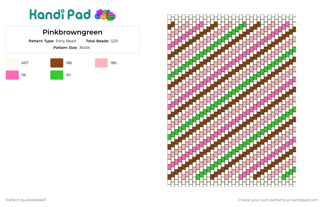Pinkbrowngreen - Pony Bead Pattern by kikideek67 on Kandi Pad - stripes,harmonious,vibrant,rhythmic,modern twist,traditional,fresh,pink