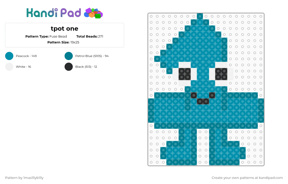 tpot one - Fuse Bead Pattern by 1mas1llyb1lly on Kandi Pad - teal,tpot,bfdi