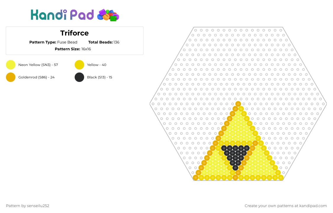 Triforce - Fuse Bead Pattern by senseilu252 on Kandi Pad - yellow