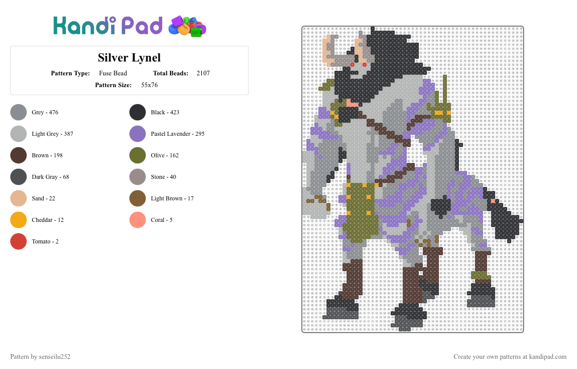 Silver Lynel - Fuse Bead Pattern by senseilu252 on Kandi Pad - gray,beige,blue,brown,lynel,silver,purple