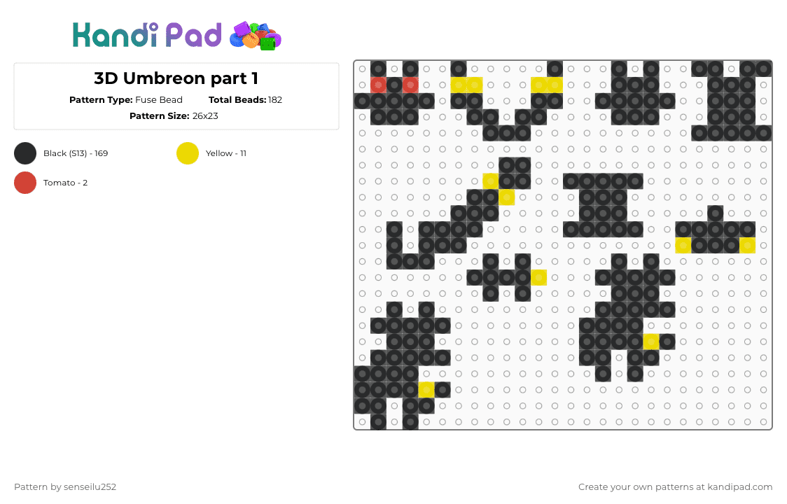 3D Umbreon part 1 - Fuse Bead Pattern by senseilu252 on Kandi Pad - black,yellow,pokmon,eevee
