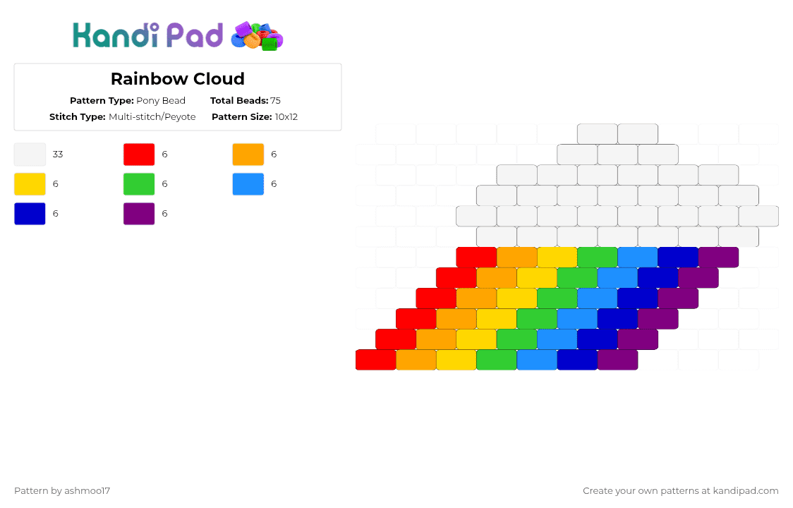 Rainbow Cloud - Pony Bead Pattern by ashmoo17 on Kandi Pad - white,orange,green,purple,colorful