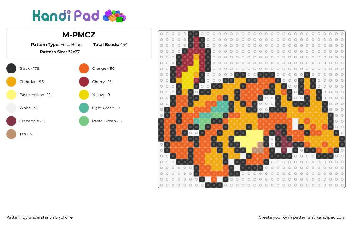 M-PMCZ - Fuse Bead Pattern by understandablycliche on Kandi Pad - charizard,pokemon,evolution,character,gaming,charmander,fiery,dragon,orange