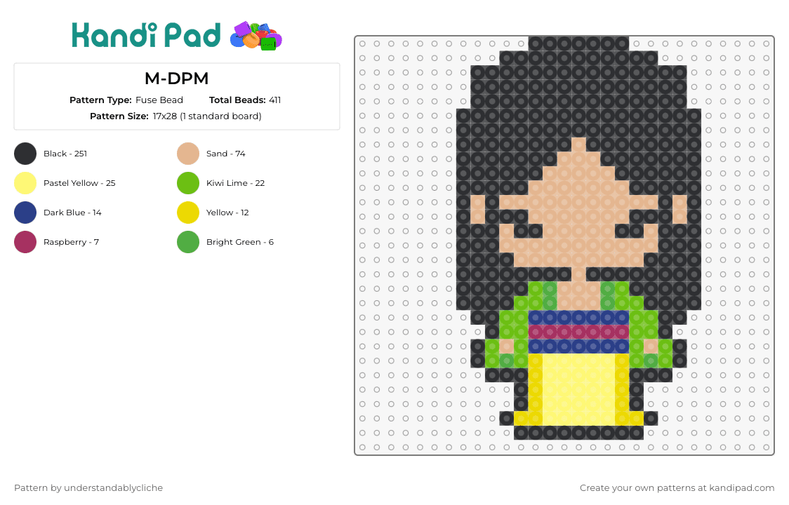 M-DPM - Fuse Bead Pattern by understandablycliche on Kandi Pad - mulan,disney,princess,character,movie,animation,black,yellow,green,tan