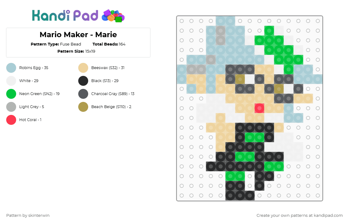 Mario Maker - Marie - Fuse Bead Pattern by skinterwin on Kandi Pad - beige,light blue,green