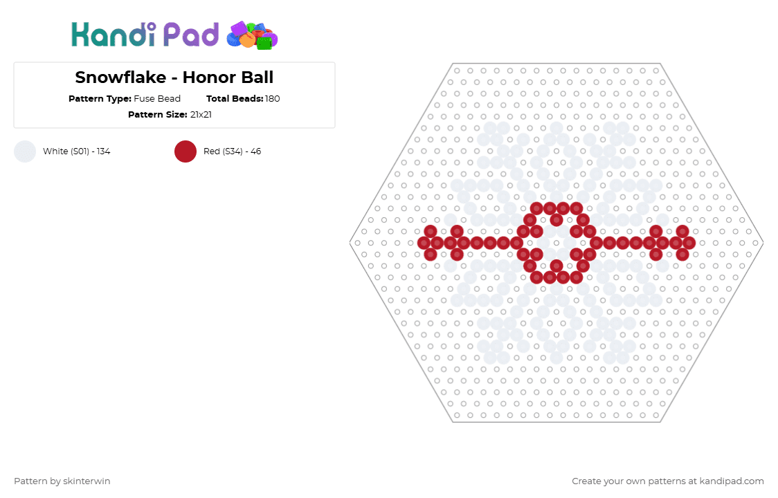 Snowflake - Honor Ball - Fuse Bead Pattern by skinterwin on Kandi Pad - white