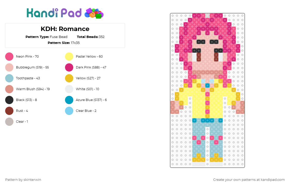 KDH: Romance - Fuse Bead Pattern by skinterwin on Kandi Pad - yellow,pink,beige