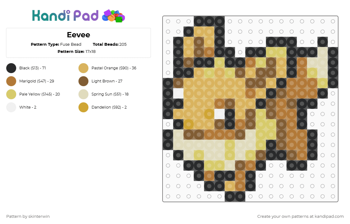 Eevee - Fuse Bead Pattern by skinterwin on Kandi Pad - orange,tan