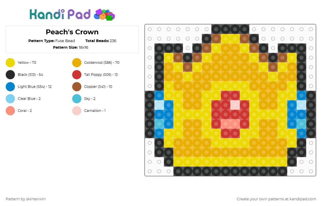 Peach\'s Crown - Fuse Bead Pattern by skinterwin on Kandi Pad - yellow,orange
