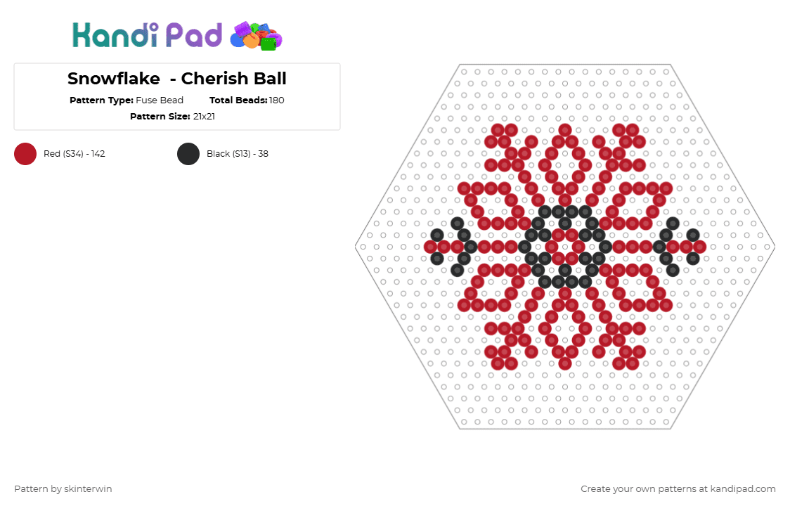 Snowflake  - Cherish Ball - Fuse Bead Pattern by skinterwin on Kandi Pad - red