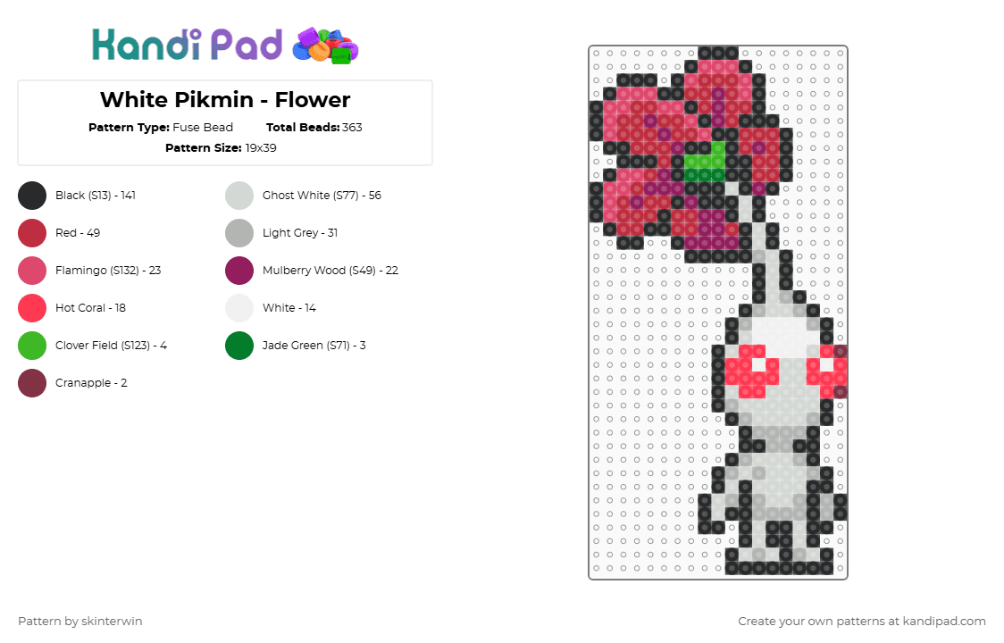 White Pikmin - Flower - Fuse Bead Pattern by skinterwin on Kandi Pad - red,beige