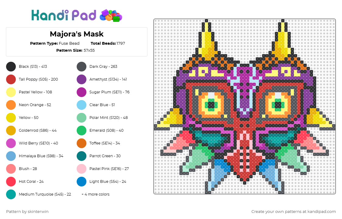 Majora\'s Mask - Fuse Bead Pattern by skinterwin on Kandi Pad - gray,yellow,red,colorful