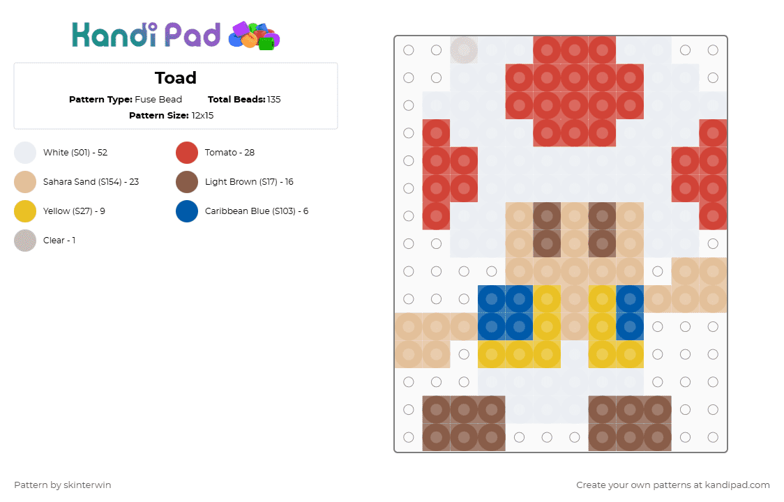 Toad - Fuse Bead Pattern by skinterwin on Kandi Pad - red,beige,tan