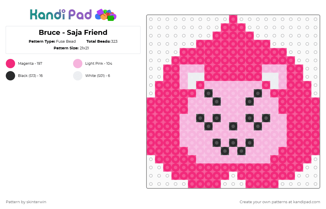 Bruce - Saja Friend - Fuse Bead Pattern by skinterwin on Kandi Pad - pink