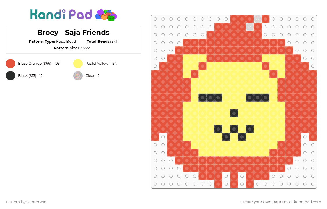 Broey - Saja Friends - Fuse Bead Pattern by skinterwin on Kandi Pad - yellow,red
