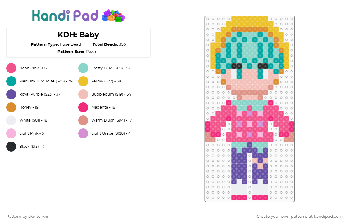 KDH: Baby - Fuse Bead Pattern by skinterwin on Kandi Pad - beige,pink,light blue