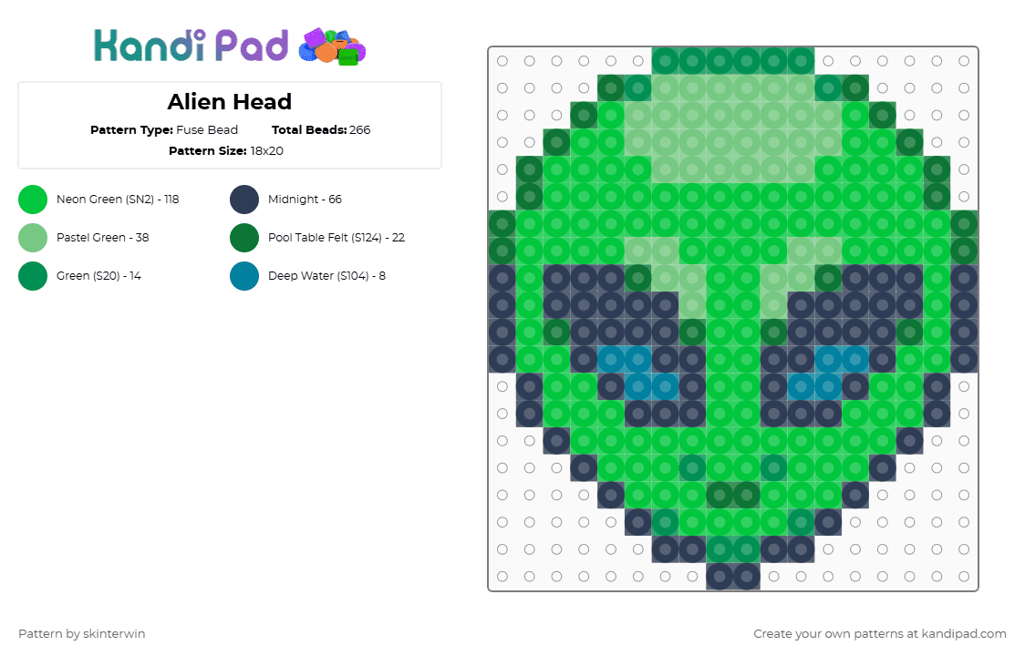Alien Head - Fuse Bead Pattern by skinterwin on Kandi Pad - green