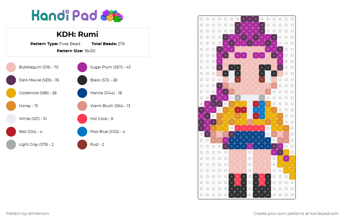 KDH: Rumi - Fuse Bead Pattern by skinterwin on Kandi Pad - beige,orange,pink