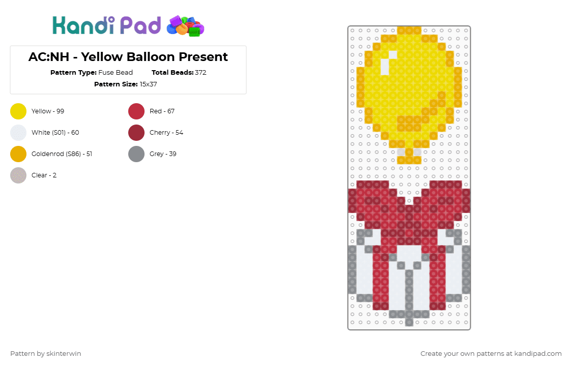 AC:NH - Yellow Balloon Present - Fuse Bead Pattern by skinterwin on Kandi Pad - red,yellow