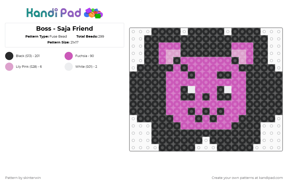 Boss - Saja Friend - Fuse Bead Pattern by skinterwin on Kandi Pad - black,pink