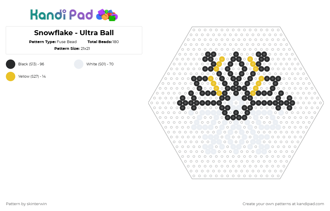 Snowflake - Ultra Ball - Fuse Bead Pattern by skinterwin on Kandi Pad - white