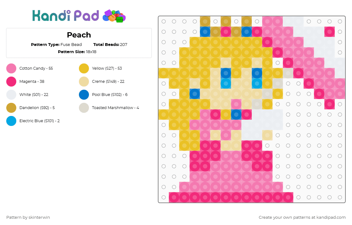 Peach - Fuse Bead Pattern by skinterwin on Kandi Pad - pink,yellow