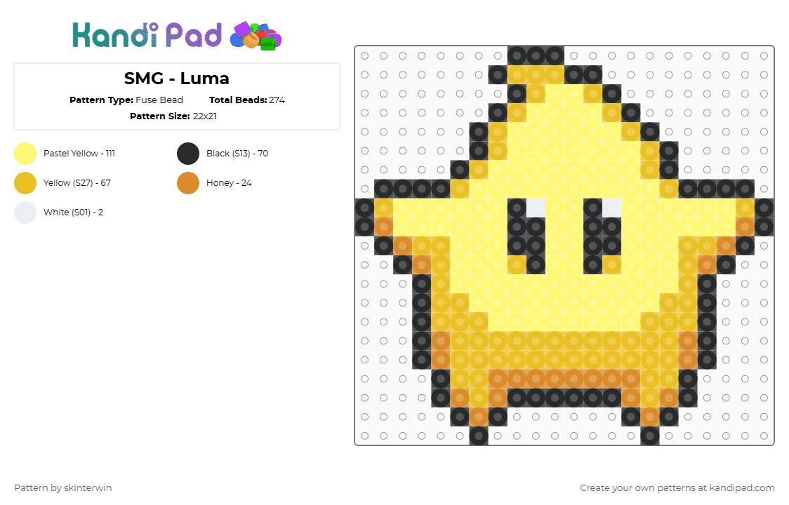 SMG - Luma - Fuse Bead Pattern by skinterwin on Kandi Pad - lumalee,star,super mario,smg,video game,nintendo,cartoon,gaming,yellow