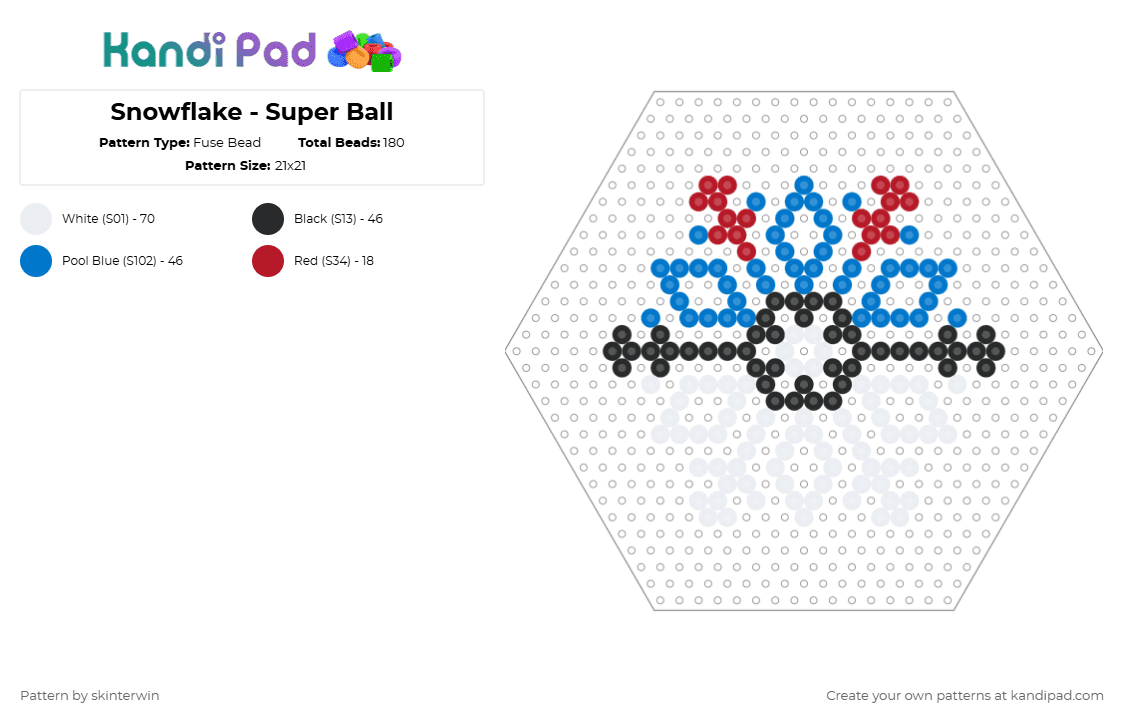 Snowflake - Super Ball - Fuse Bead Pattern by skinterwin on Kandi Pad - blue,red