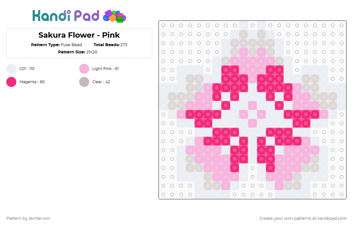 Sakura Flower - Pink - Fuse Bead Pattern by skinterwin on Kandi Pad - pink