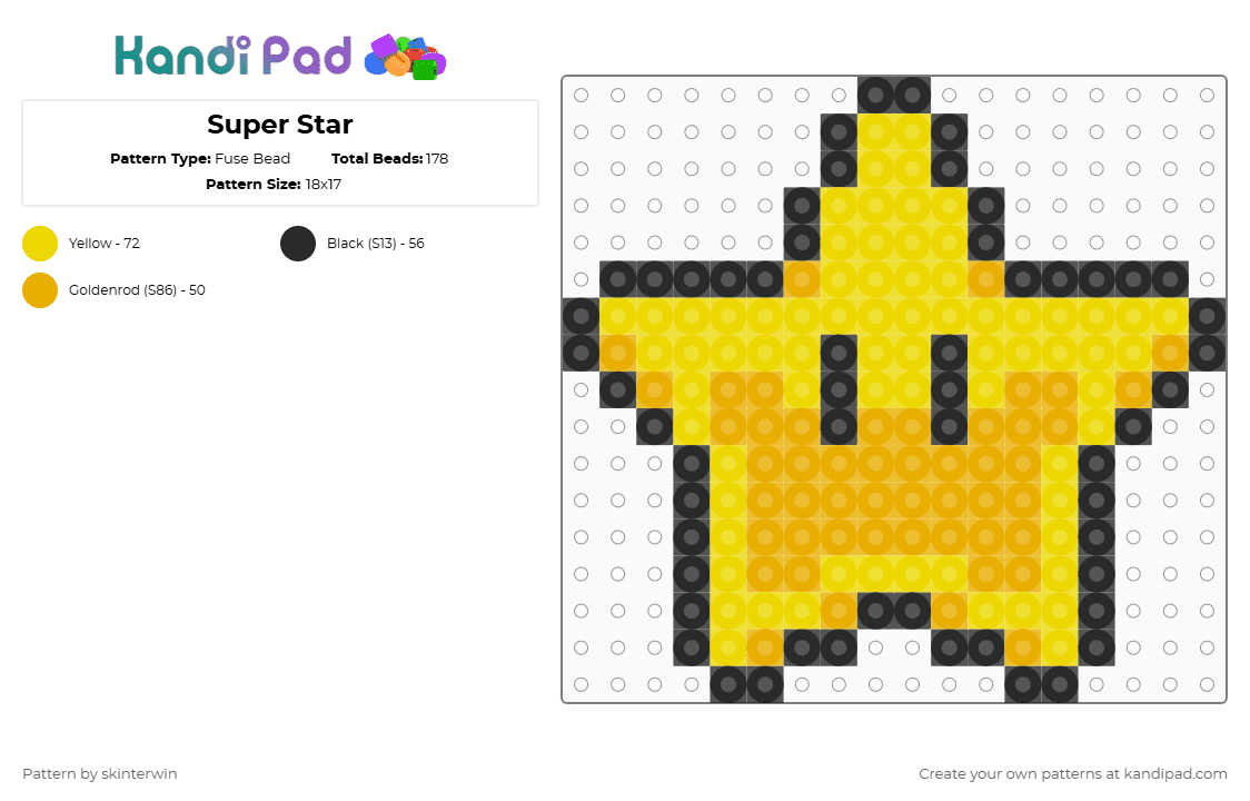 Super Star - Fuse Bead Pattern by skinterwin on Kandi Pad - yellow,orange