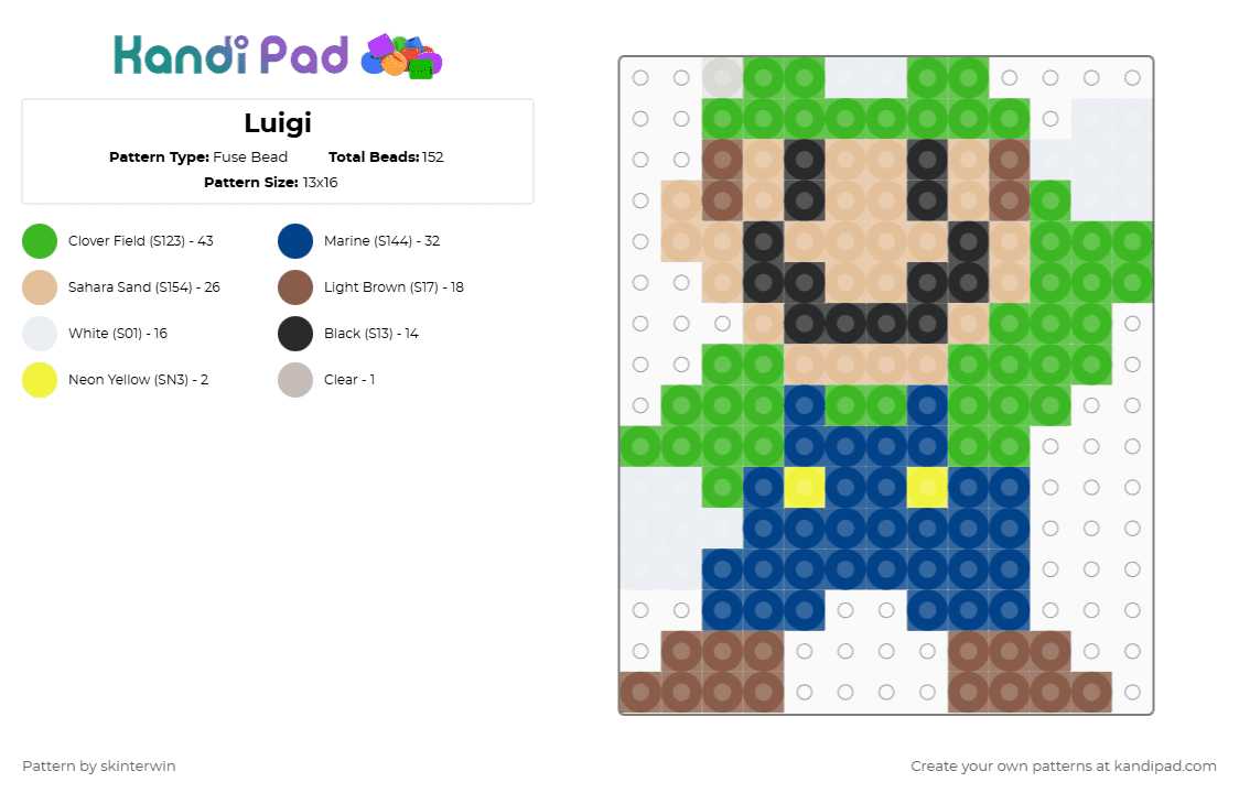 Luigi - Fuse Bead Pattern by skinterwin on Kandi Pad - green,blue,beige