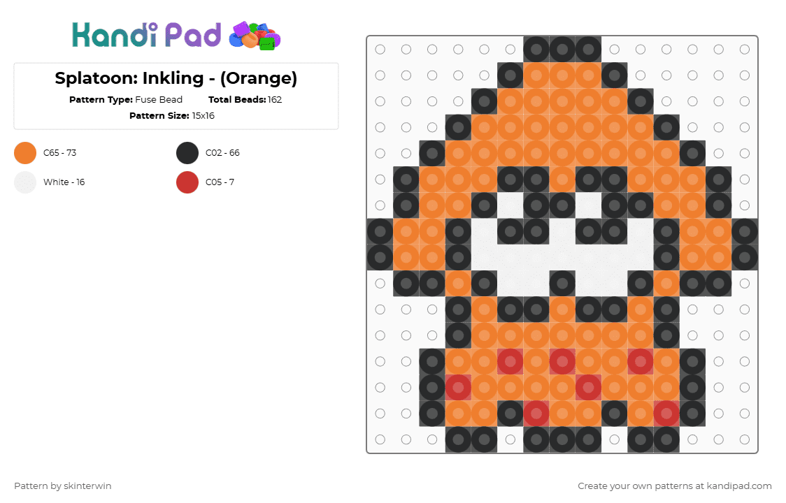 Splatoon: Inkling - (Orange) - Fuse Bead Pattern by skinterwin on Kandi Pad - orange
